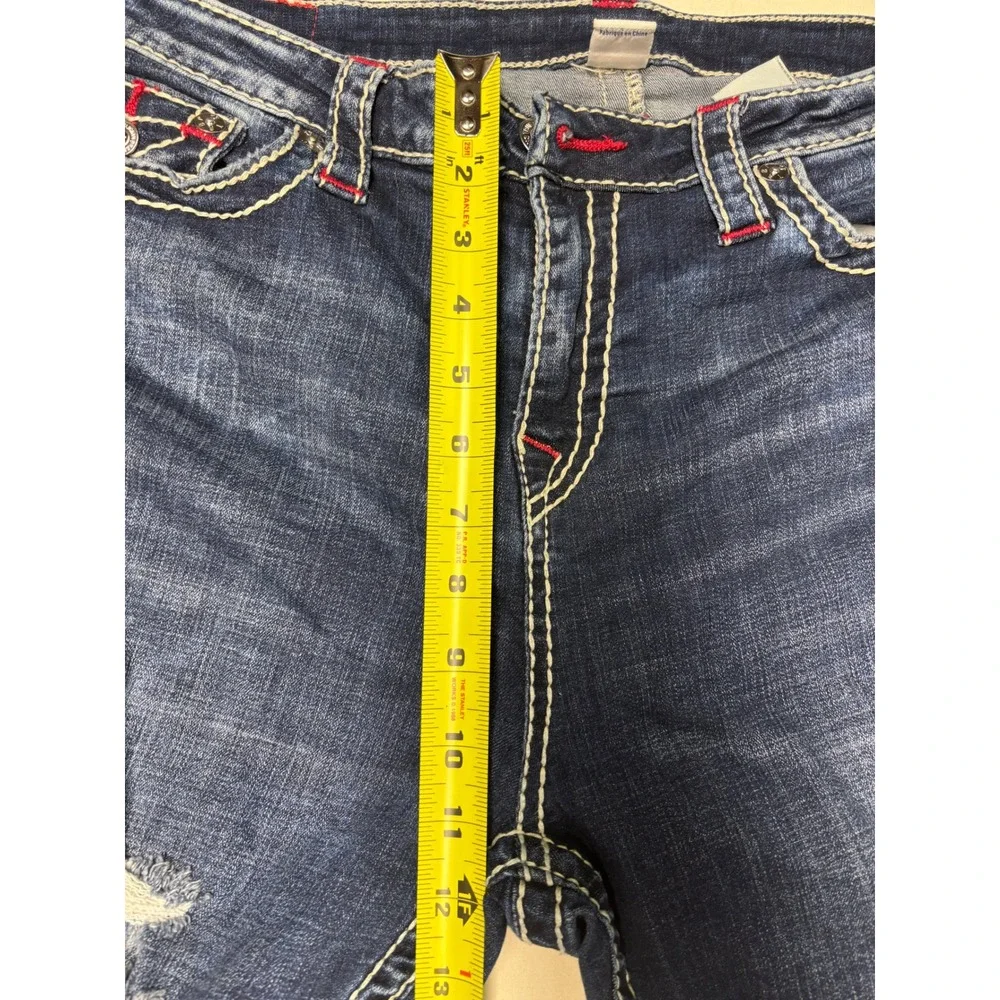 True Religion Skinny Jeans Mens 36X29 Dark Wash Distressed Contrast Stitch Blue